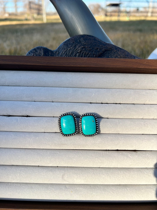 Turquoise Cushion Cut Studs